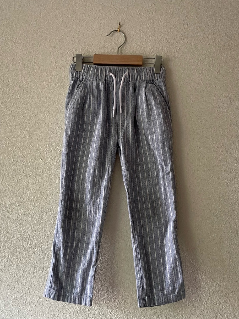 Appaman Boys Blue White Pinstripe Cotton Drawstring Pants Size 6